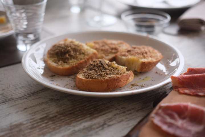 Farm lunch with fresh truffles Italy