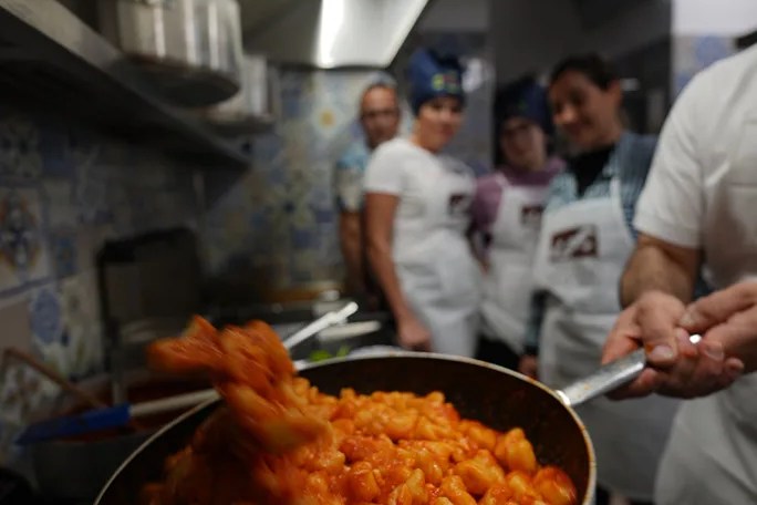 Small group cooking class in Sorrento countryside farmhouse kitchen