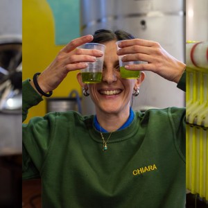 Extra virgin olive oil tasting with glass cups and professional evaluation technique